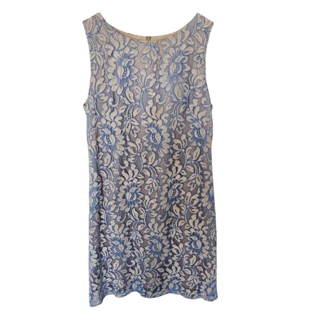 Eliza J Blue Floral Lace Overlay Sleeveless Sheath Dress Size 4